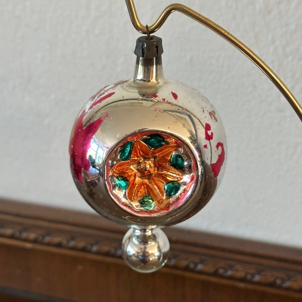 Vintage Polish 4" Triple Indent Ball Mercury Glass Christmas Ornament *READ*